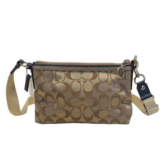 COACH - Khaki Blue Green Jacquard Leather Shoulder Bag - Picture 3 of 9